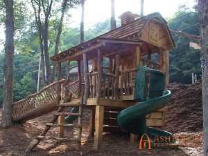 Locust and cedar barn. Built for Wolf Laurel in Mars Hill, NC - Asheville Playgrounds
