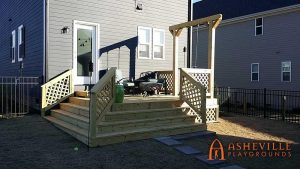 Deck with adult swing. Wendell Falls, NC - Prize #1 - Asheville Playgrounds