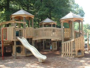 The front side of the large playground at Robert Lake Park in Montreat, NC - Asheville Playgrounds