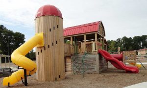 Locust barn and silo playground in Knightdale Station Park, NC - Asheville Playgrounds