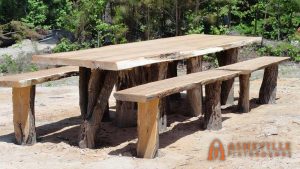 Locust slab picnic table and benches - Wendell Falls, NC - Asheville Playgrounds