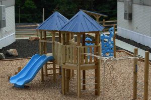 Playground with double slides and monkey bars at Lake Lure Classical Academy - Asheville Playgrounds